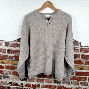 Vintage Crossings Sweater Size Large Tan Cotton Blend Henley Pullover USA 90s